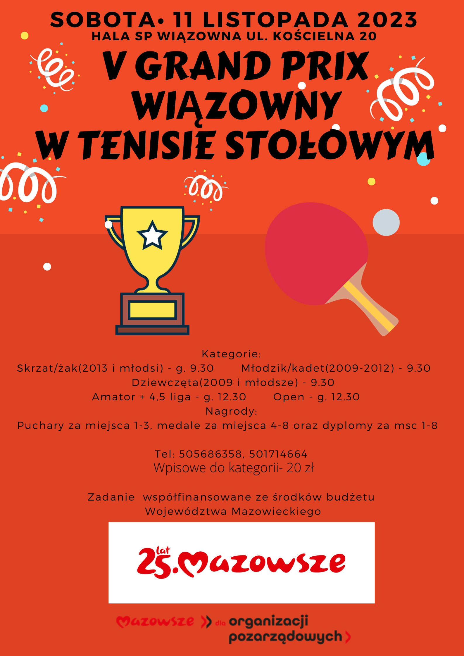 Plakat turnieju V Turniej Grand Prix Wiązowny w Tenisie Stołowym 2023/2024