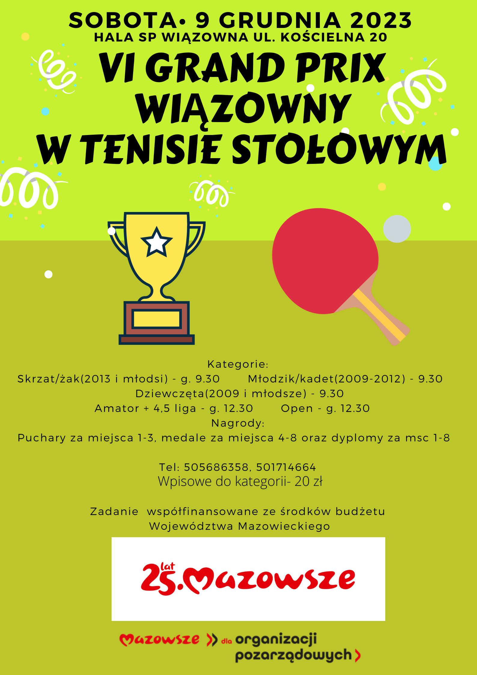 Plakat turnieju VI Turniej Grand Prix Wiązowny w Tenisie Stołowym 2023/2024