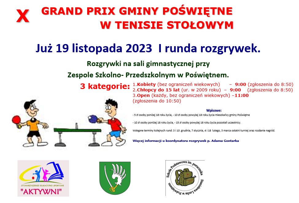 Plakat turnieju X Grand Prix Poświętne w tenisie stołowym 2023/2021- I runda