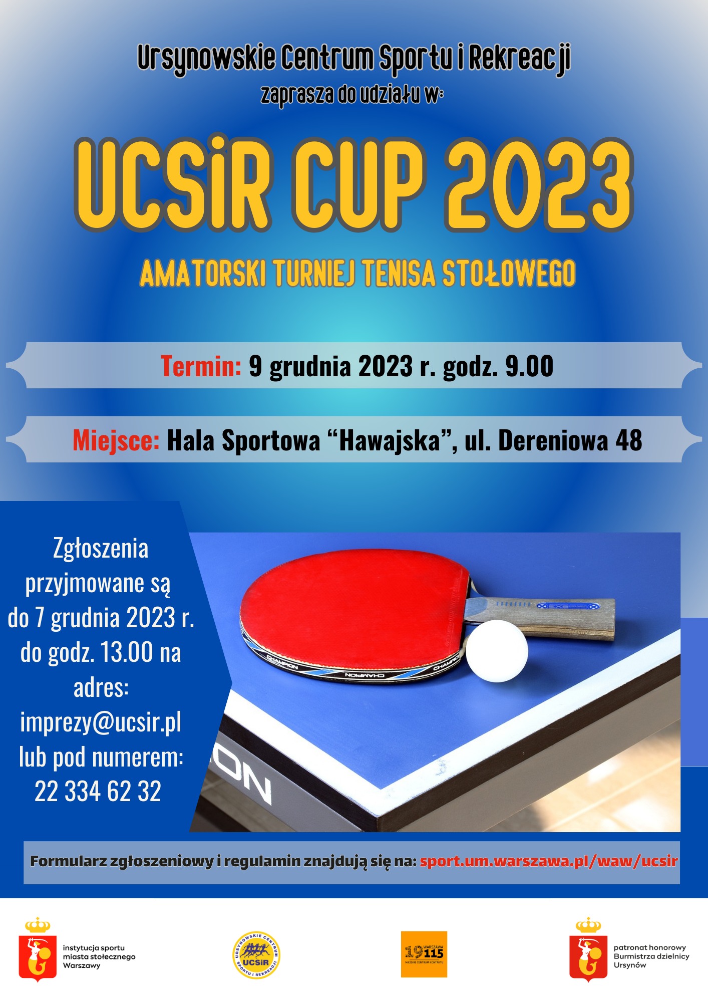 Plakat turnieju UCSiR CUP 2023 - Turniej Tenisa Stołowego