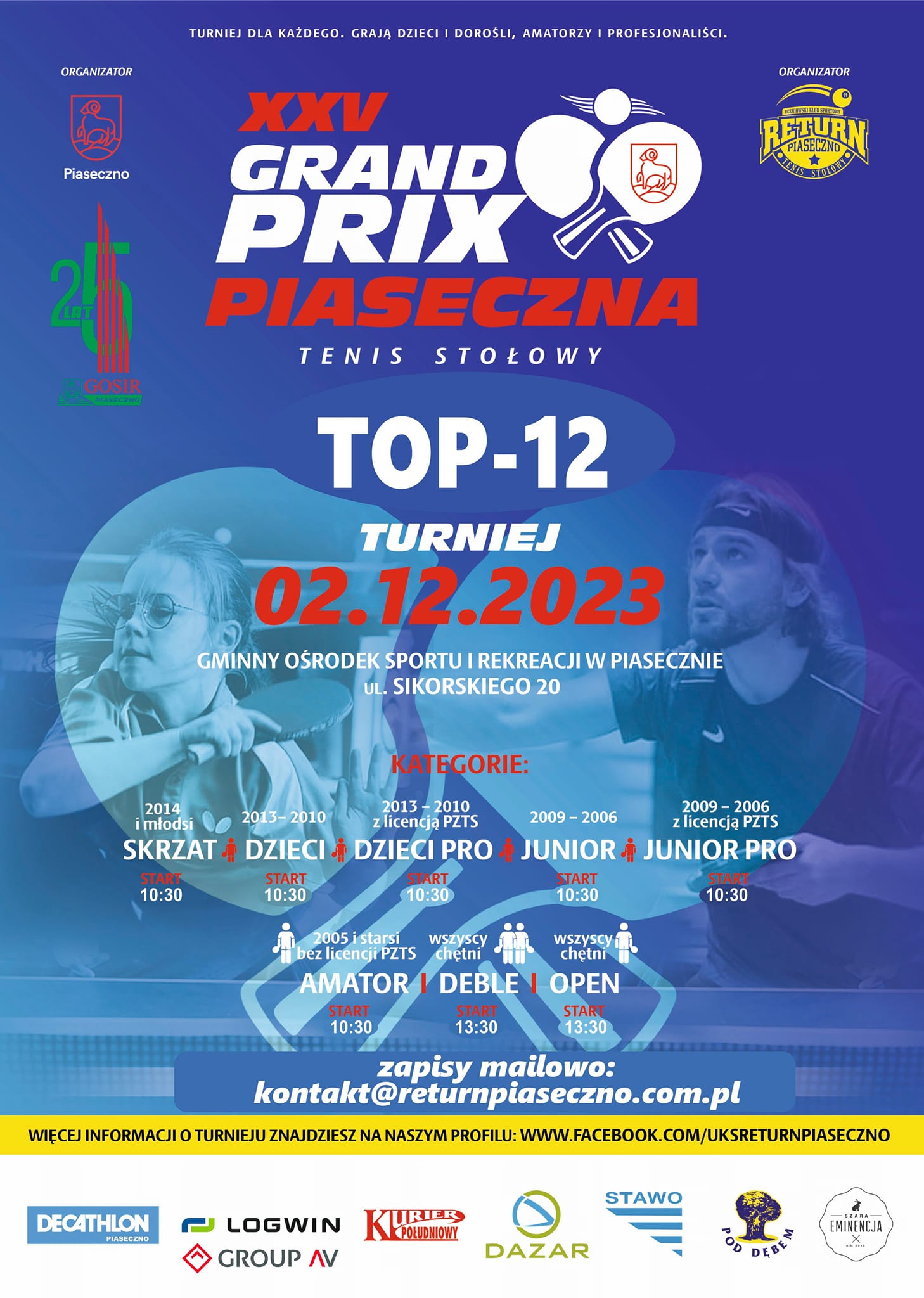Plakat turnieju XXV Grand Prix Piaseczna - 10 turniej - grudzień 2023 (TOP12)
