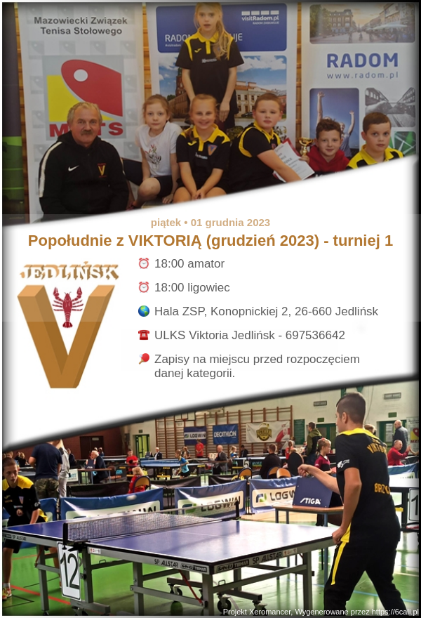 Plakat turnieju Popołudnie z  VIKTORIĄ (grudzień 2023) - turniej 1