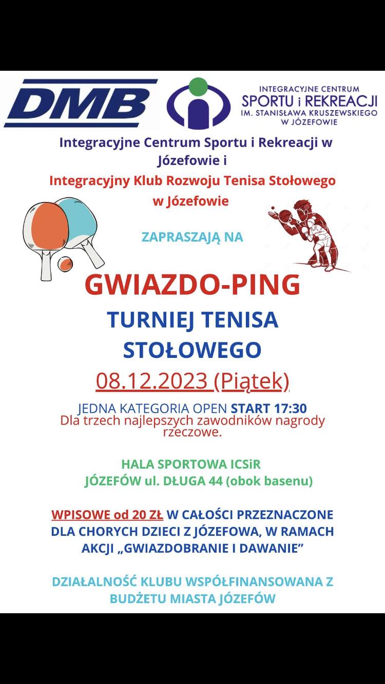 Plakat turnieju GwiazdoPing Turnieju Tenisa Stołowego w Józefowie 2023