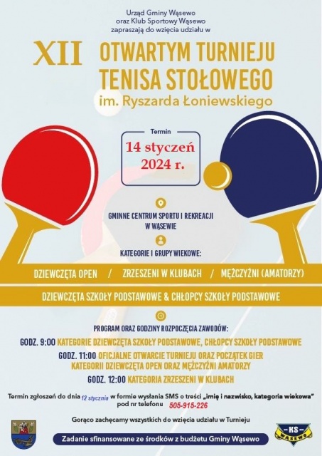 Plakat turnieju XII Otwarty turniej Tenisa Stołowego im. Ryszarda Łoniewskiego