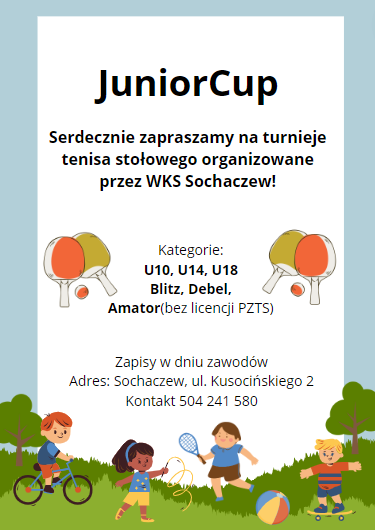 Plakat turnieju JuniorCup Sochaczew 22 grudnia 2023