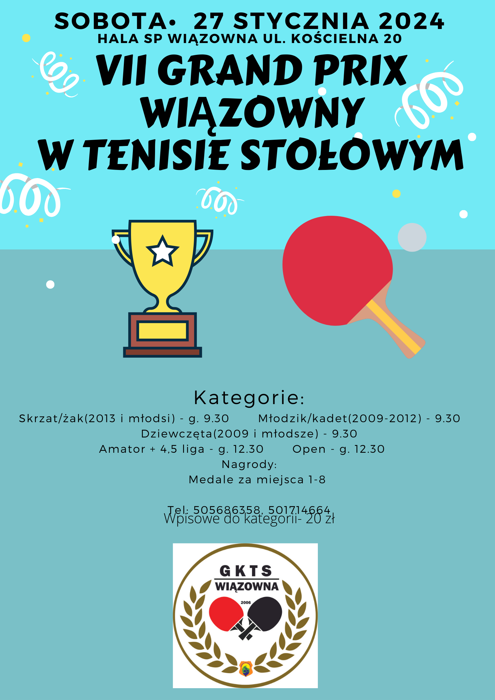 Plakat turnieju VII Turniej Grand Prix Wiązowny w Tenisie Stołowym 2023/2024