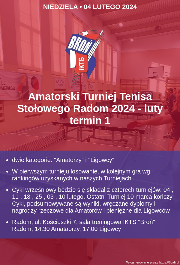 Plakat turnieju Niedziela z Tenisem Stolowym (marzec 2024) - Radom - termin 2