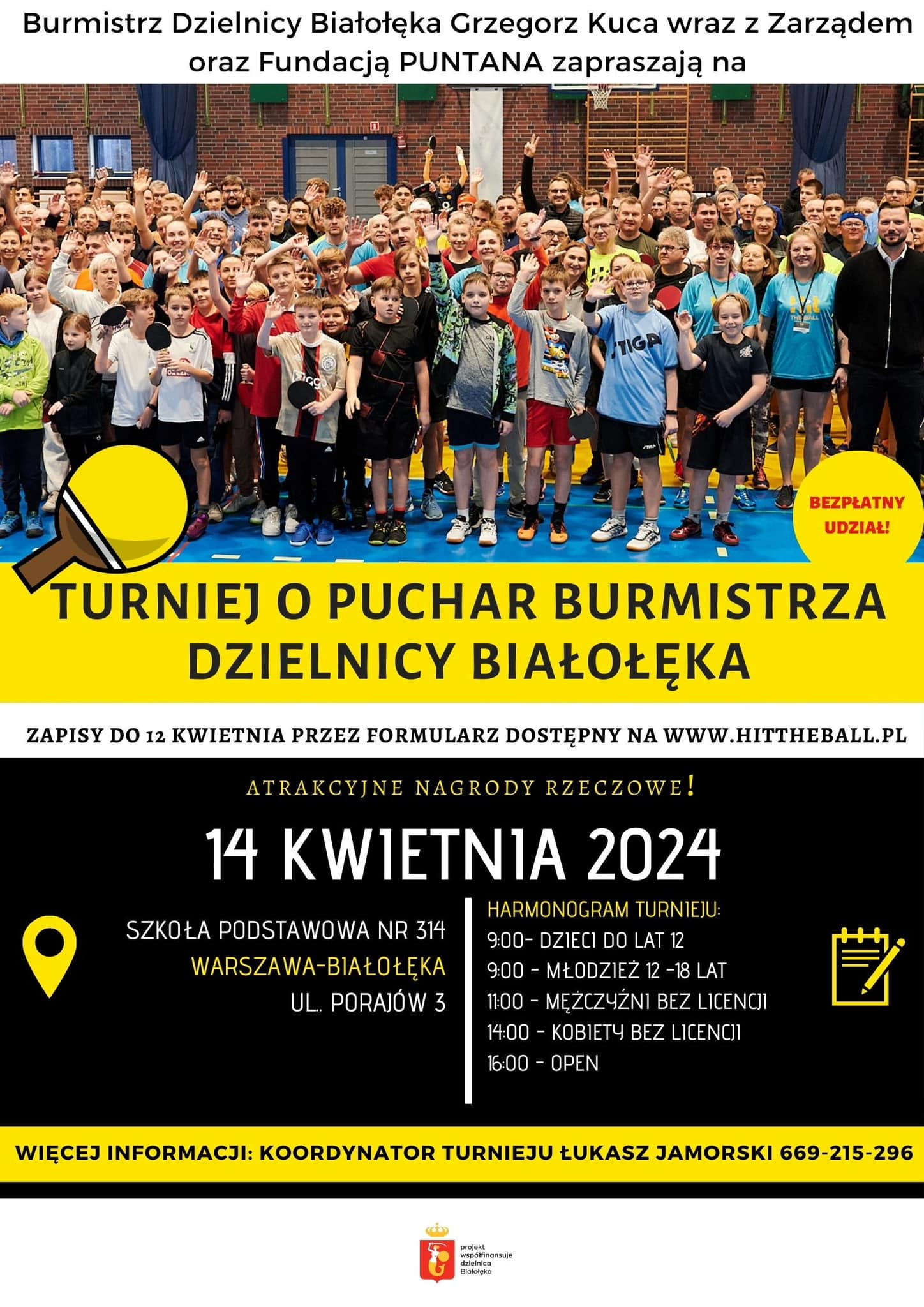 Plakat turnieju Turniej o Puchar Burmistrza Dzielnicy Białołęka 2024