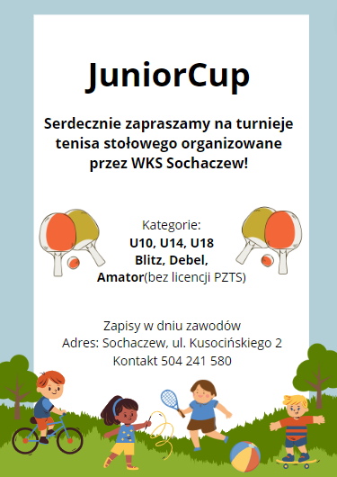 Plakat turnieju Finał JuniorCup Sochaczew 16 czerwca 2024