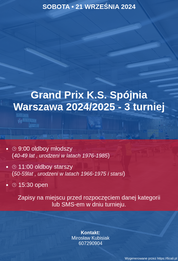 Plakat turnieju Grand Prix K.S. Spójnia Warszawa 2024/2025 - 3 turniej