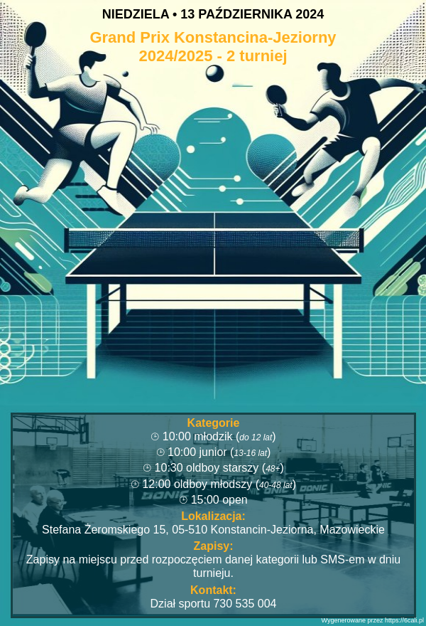 Plakat turnieju Grand Prix Konstancina-Jeziorny 2024/2025 - 2 turniej
