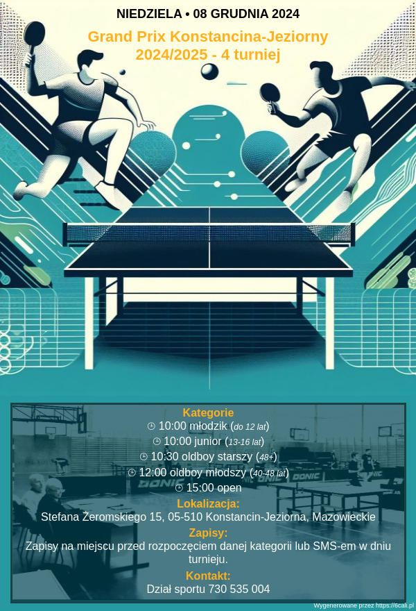 Plakat turnieju Grand Prix Konstancina-Jeziorny 2024/2025 - 4 turniej