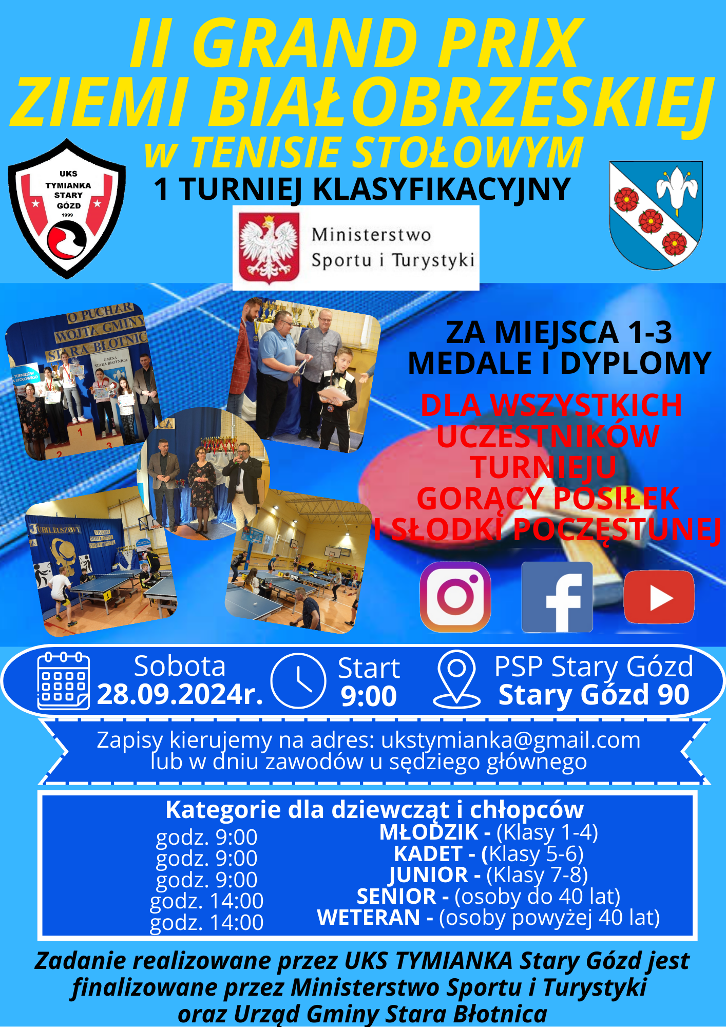 Plakat turnieju II GRAND PRIX ZIEMI BIAŁOBRZESKIEJ w TENISIE STOŁOWYM - 1 TURNIEJ KLASYFIKACYJNY