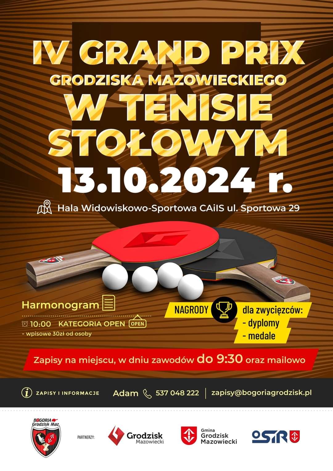 Plakat turnieju IV GRAND PRIX GRODZISKA MAZOWIECKIEGO TENISIE STOLOWYM (2024-10-13)