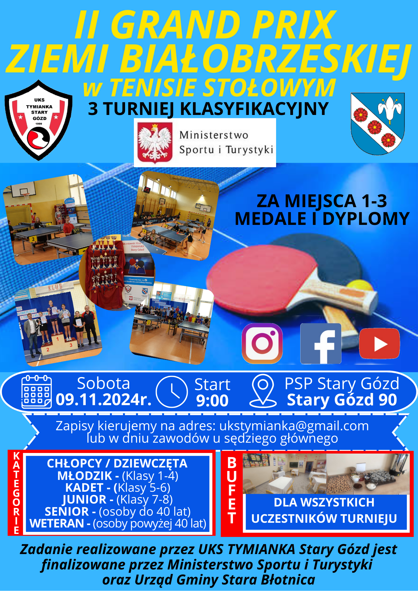 Plakat turnieju II GRAND PRIX ZIEMI BIAŁOBRZESKIEJ w TENISIE STOŁOWYM - 3 TURNIEJ KLASYFIKACYJNY