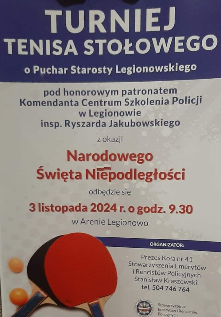 Plakat turnieju Turniej tenisa stołowego Puchar Starosty Legionowskiego