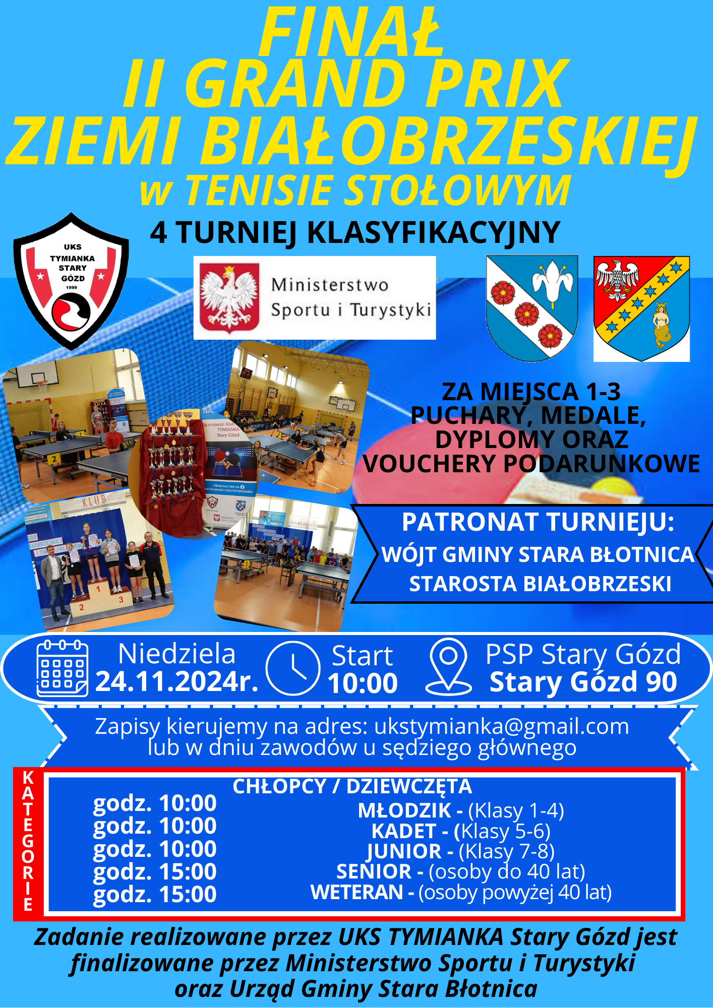 Plakat turnieju II GRAND PRIX ZIEMI BIAŁOBRZESKIEJ w TENISIE STOŁOWYM - 4 TURNIEJ KLASYFIKACYJNY