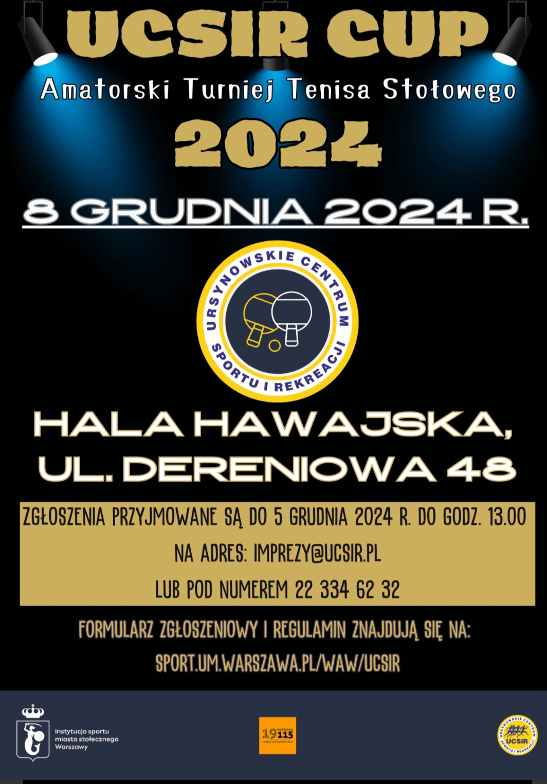 Plakat turnieju UCSiR CUP Amatorski Turniej Tenisa Stołowego