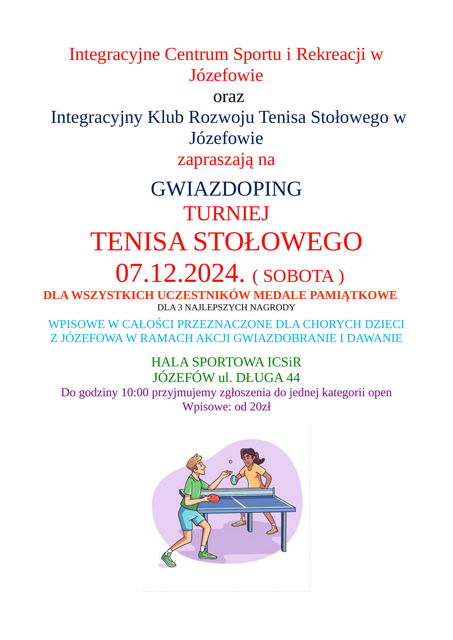 Plakat turnieju GWIAZDOPING TURNIEJ TENISA STOLOWEGO grudzień 2024