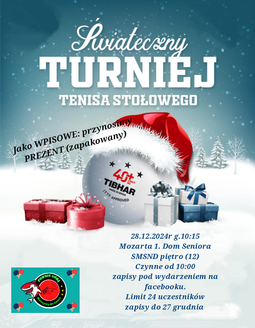 Plakat turnieju Świąteczny turniej tenisa stołowego  (28 grudnia 2024)