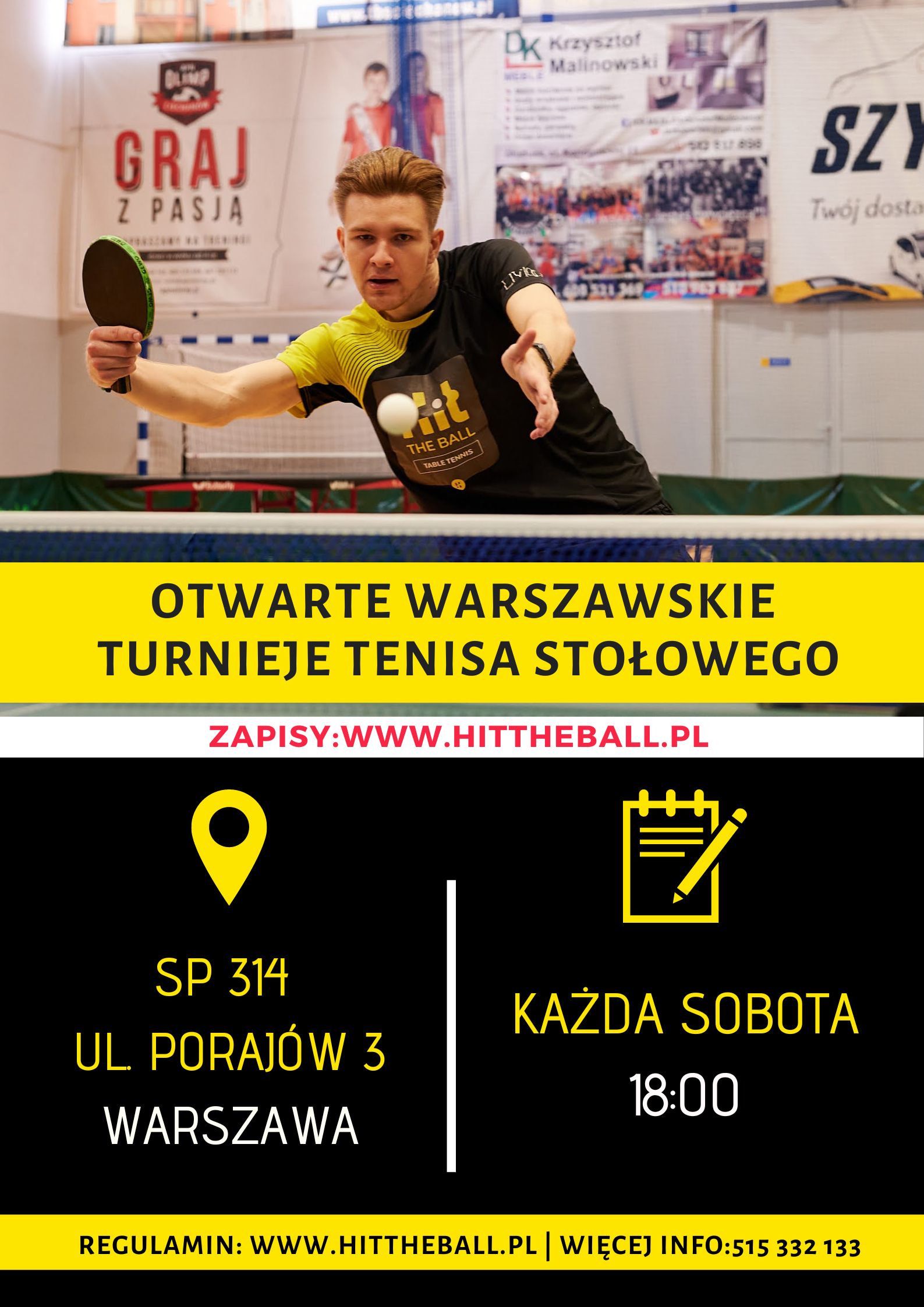 Plakat turnieju OTWARTY WARSZAWSKI TURNIEJ TENISA STOŁOWEGO 2025 -  7 turniej  (zima 2024/2025)