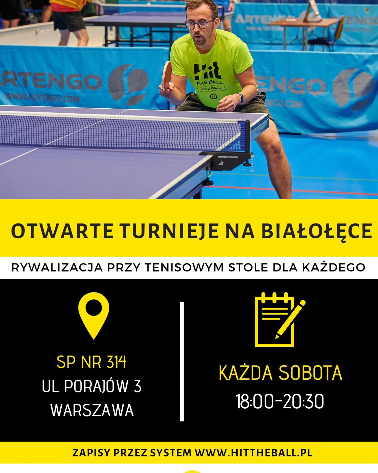 Plakat turnieju Otwarte Warszawskie Turnieje Tenisa Stołowego (8 luty 2025) - 1 termin