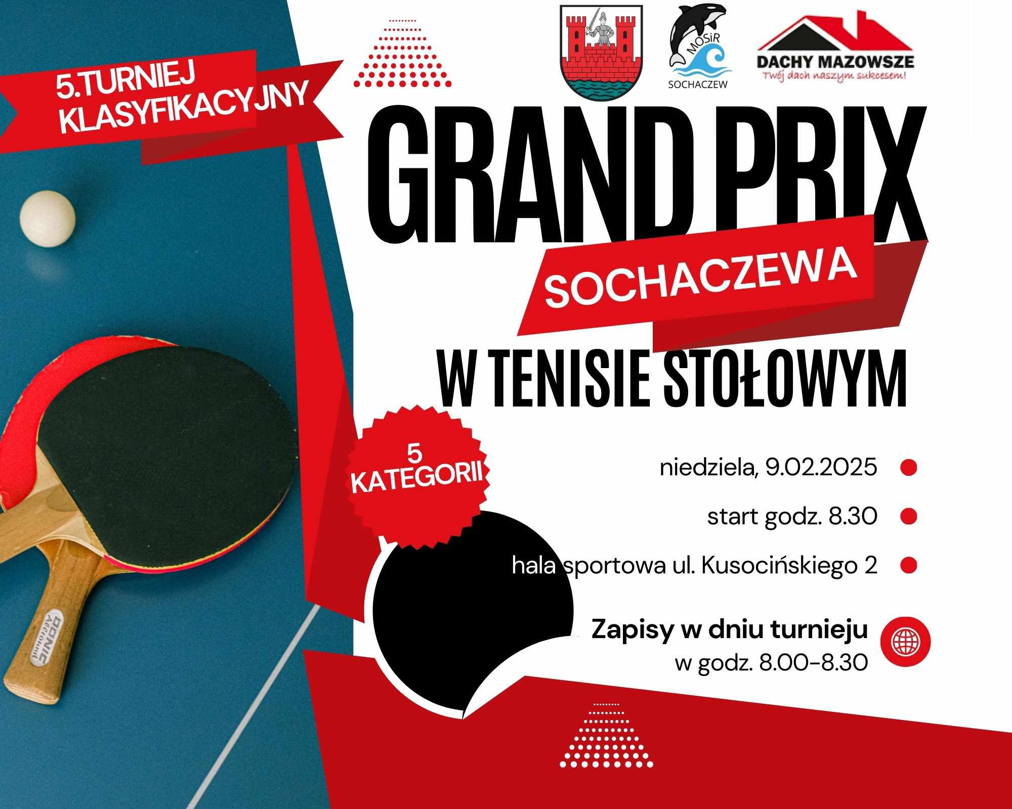 Plakat turnieju Grand Prix Sochaczewa w Tenisie Stołowym - V turniej klasyfikacyjny