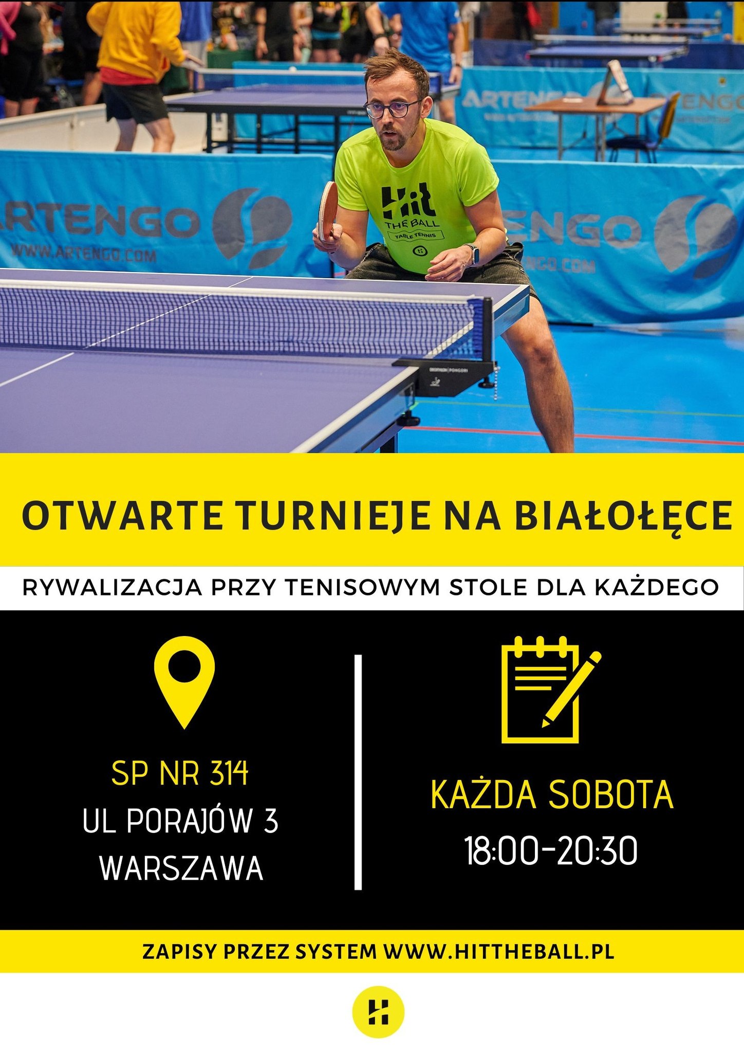 Plakat turnieju OTWARTY WARSZAWSKI TURNIEJ TENISA STOŁOWEGO 2025 -  1 turniej  (wiosna 2025)