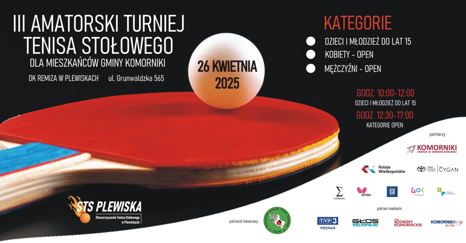 Plakat turnieju III Amatorski Turniej Tenisa Stołowego (26 kwietnia 2025)