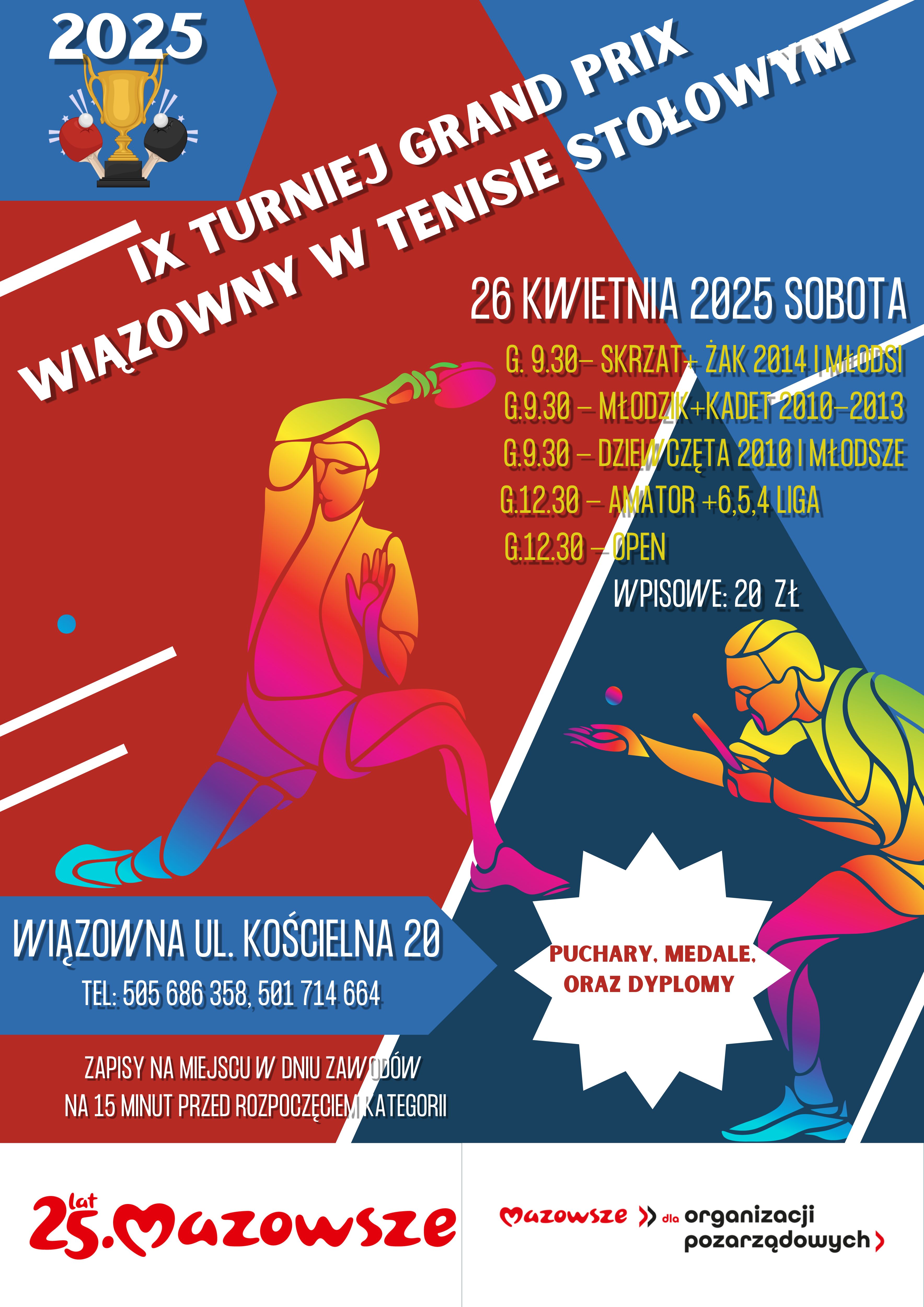 Plakat turnieju IX Turniej Grand Prix Wiązowny w Tenisie Stołowym 2025
