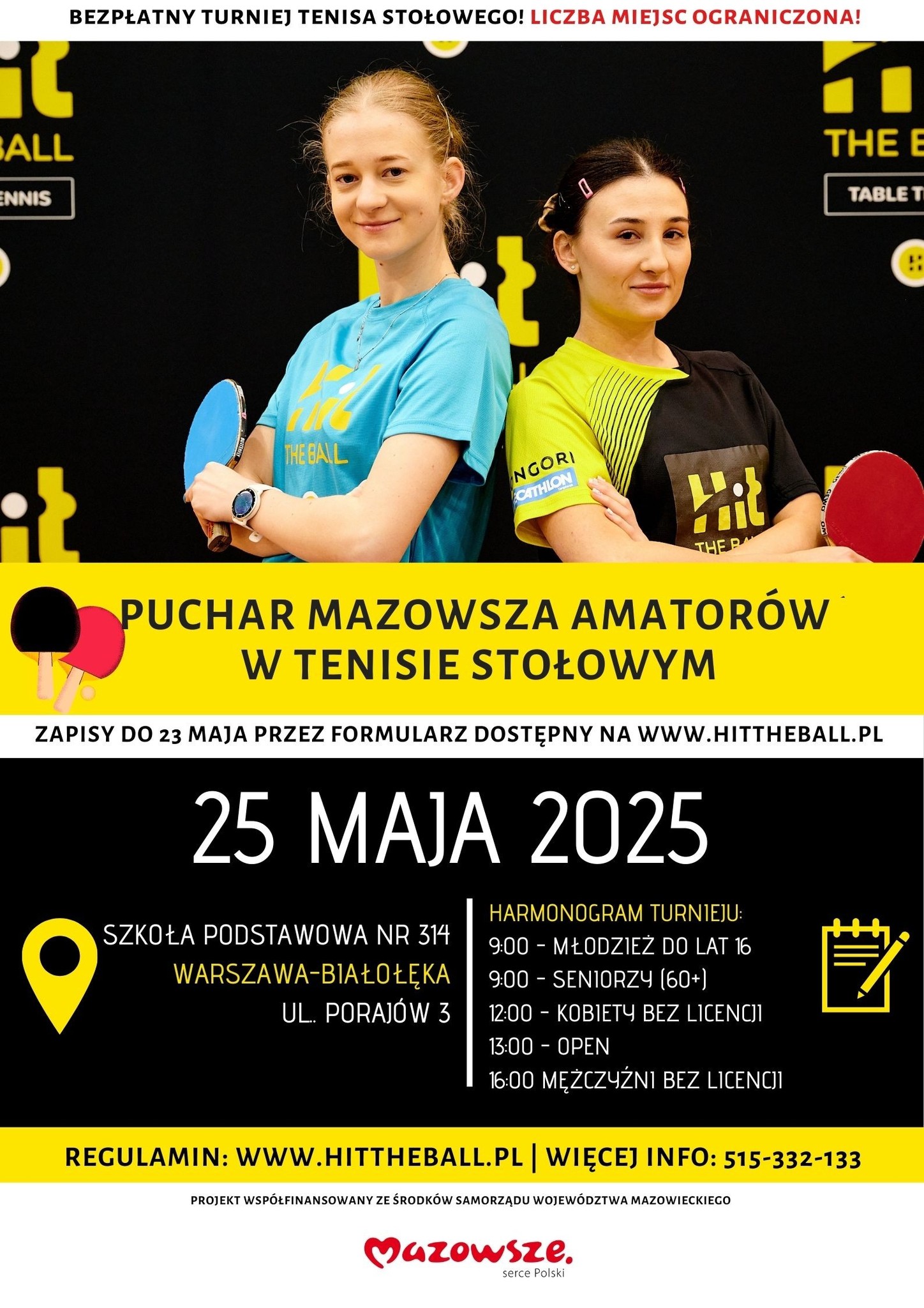 Plakat turnieju Puchar Mazowsza Amatorów w Tenisie Stołowym (25 maja 2025)