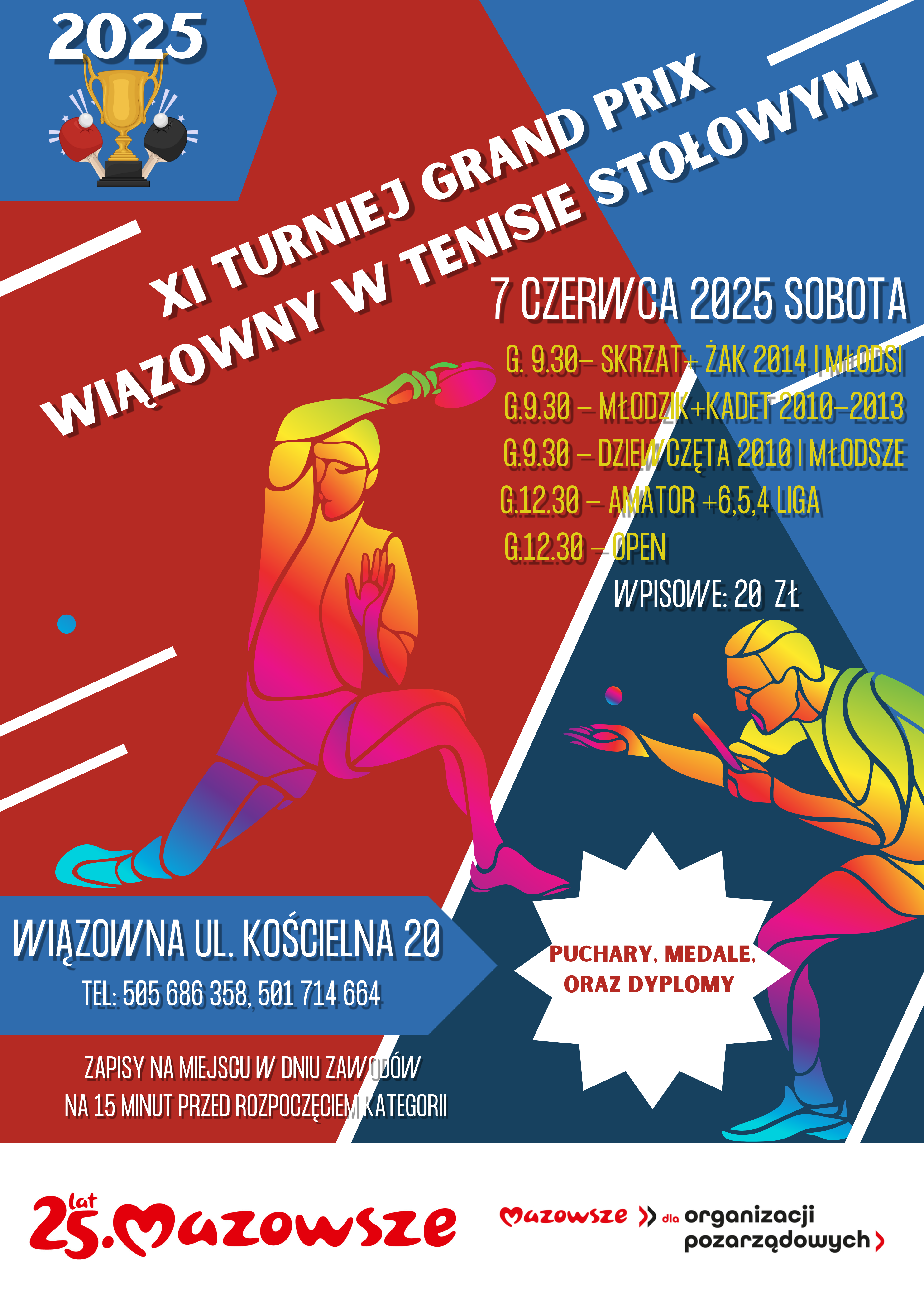 Plakat turnieju XI Turniej Grand Prix Wiązowny w Tenisie Stołowym 2025