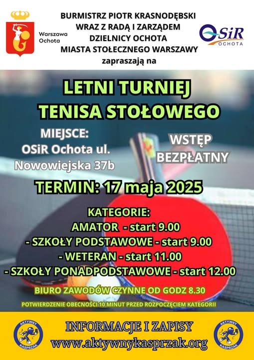 Plakat turnieju Letni Turniej Tenisa Stołowego (17 maja 2025)