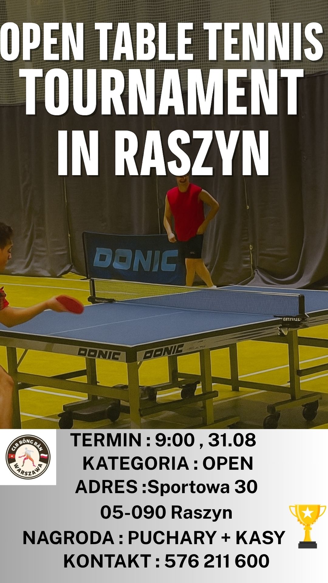 Plakat turnieju Mistrzostwa Raszyna w Tenisie Stołowym (31 sierpnia 2025)
