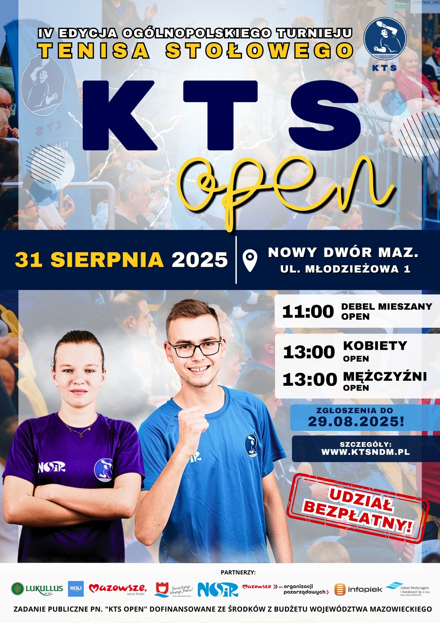 Plakat turnieju IV EDYCJA OGÓLNOPOLSKIEGO TURNIEJU TENISA STOLOWEGO KTS KTS (31 sierpnia 2025)