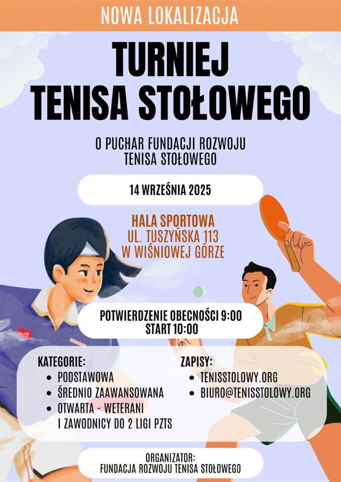 Plakat turnieju Turniej Tenisa Stołowego o Puchar Fundacji Rozwoju Tenisa Stołowego (14 września 2025)