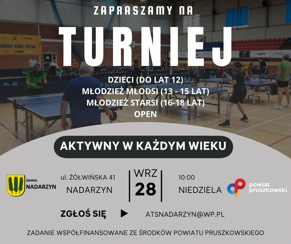Plakat turnieju Turniej "AKTYWNY W KAŻDYM WIEKU" Nadarzyn (28 września 2025)