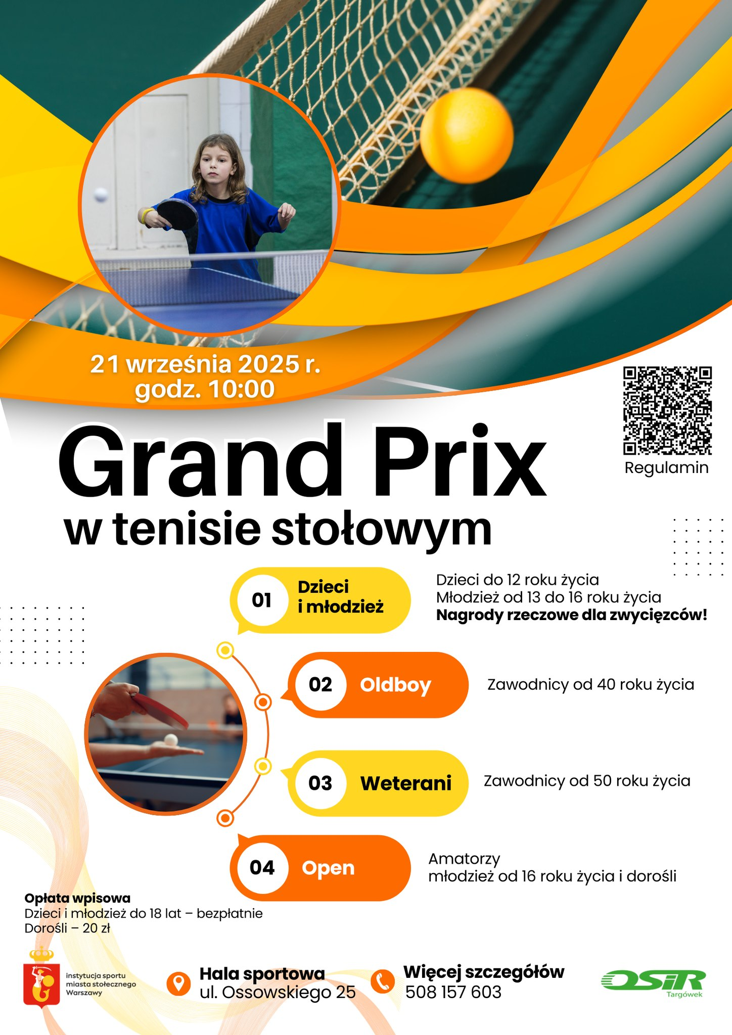 Plakat turnieju Grand Prix Regulamin W tenisie stołowym (21 września 2025)