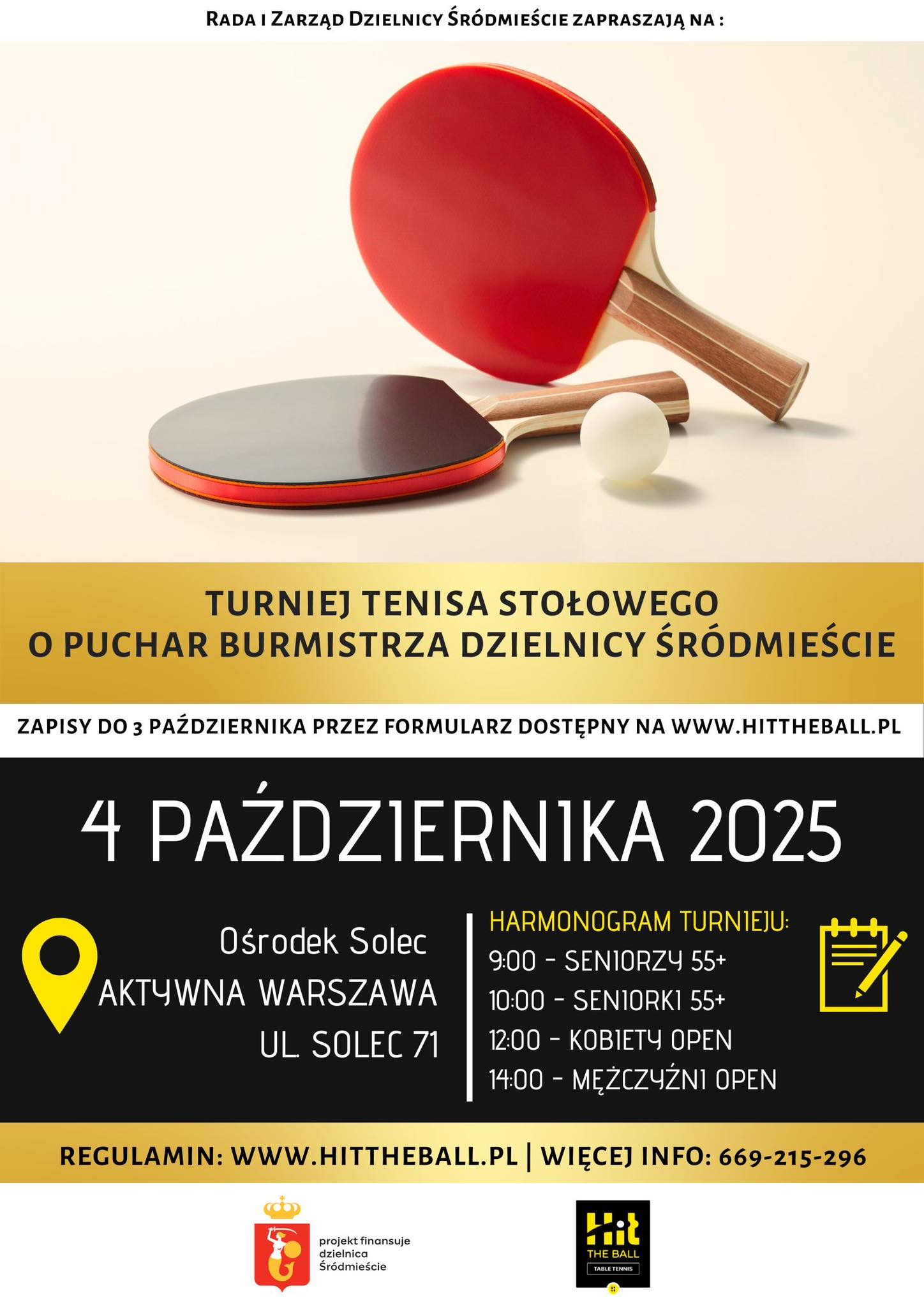 Plakat turnieju Turniej Tenisa Stołowego o Puchar Burmistrza Dzielnicy Śródmieście (04 października 2025)