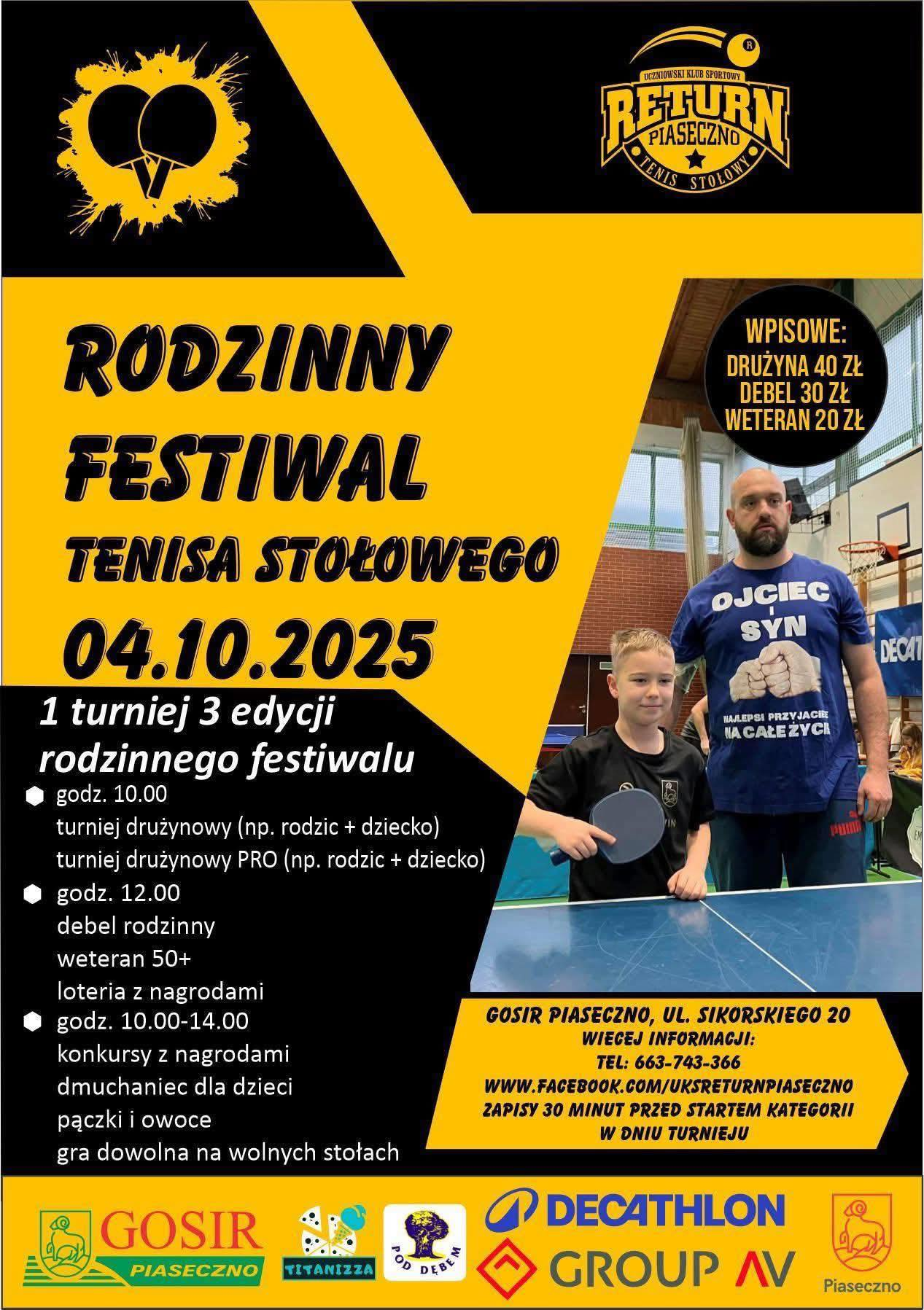 Plakat turnieju Rodzinny Festiwal Tenisa Stołowego (04 października 2025)