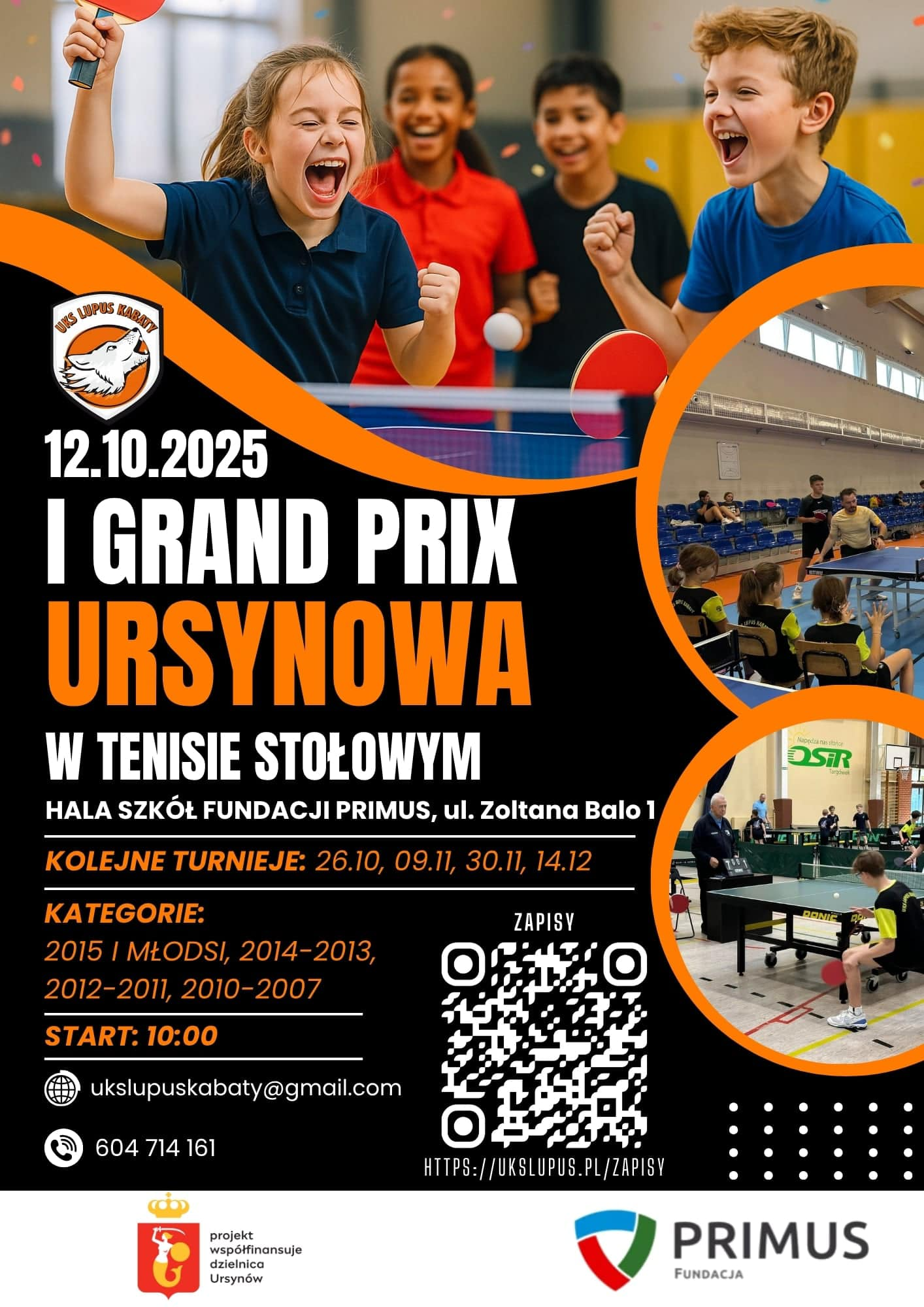 Plakat turnieju GRAND PRIX Ursynowa w tenisie stołowym (12 października 2025) - termin 4