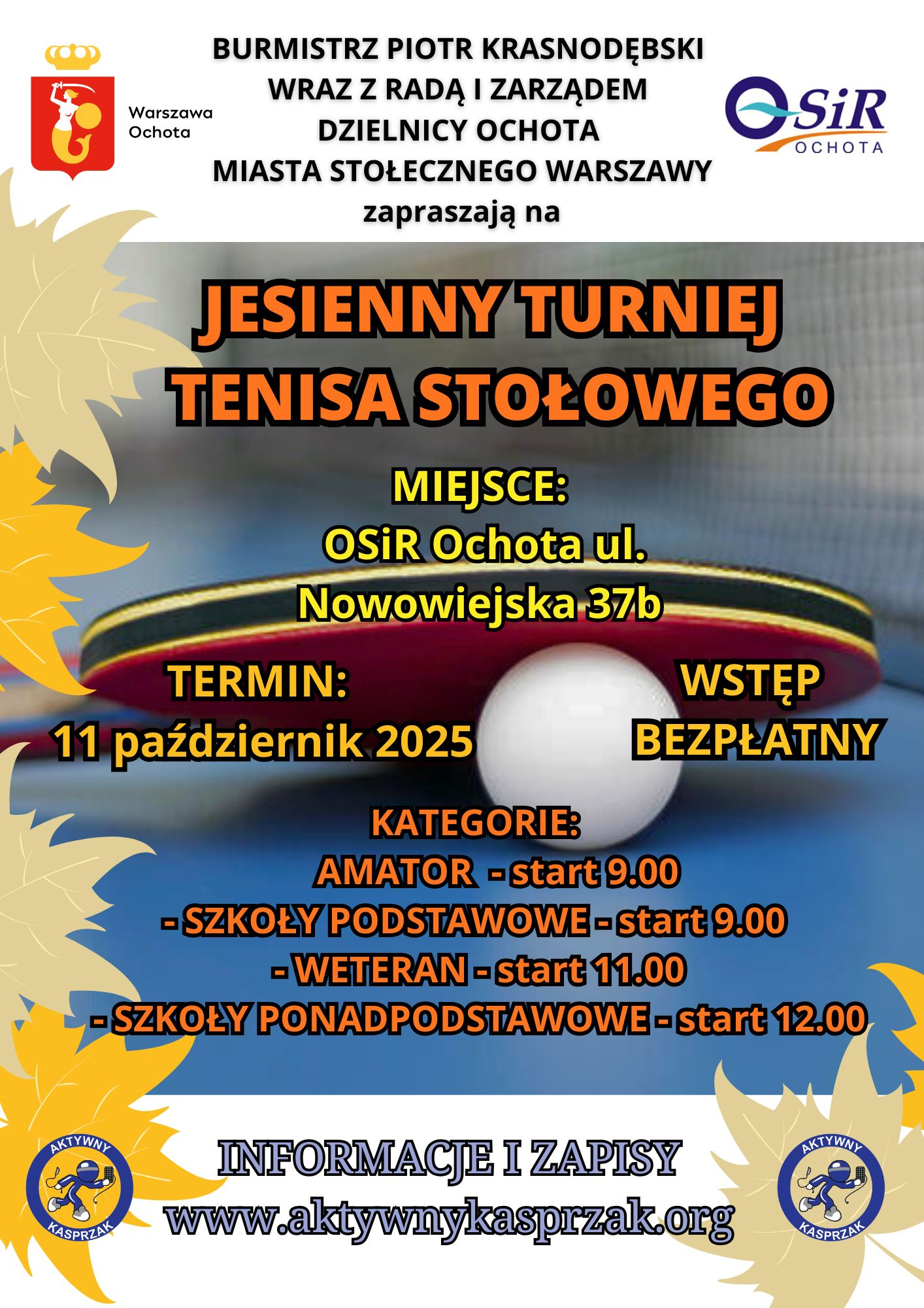 Plakat turnieju Jesienny Turniej Tenisa Stołowego (11 października 2025)