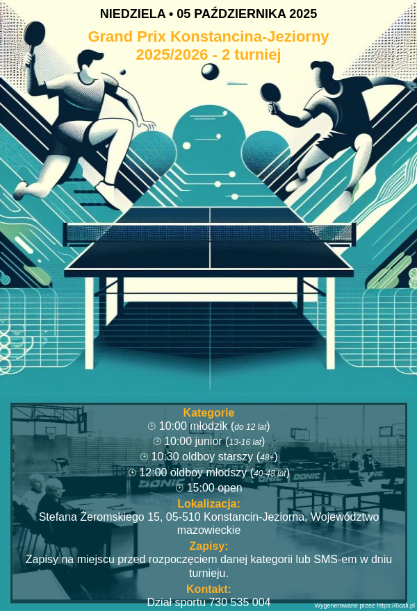Plakat turnieju Grand Prix Konstancina-Jeziorny 2025/2026 - 2 turniej