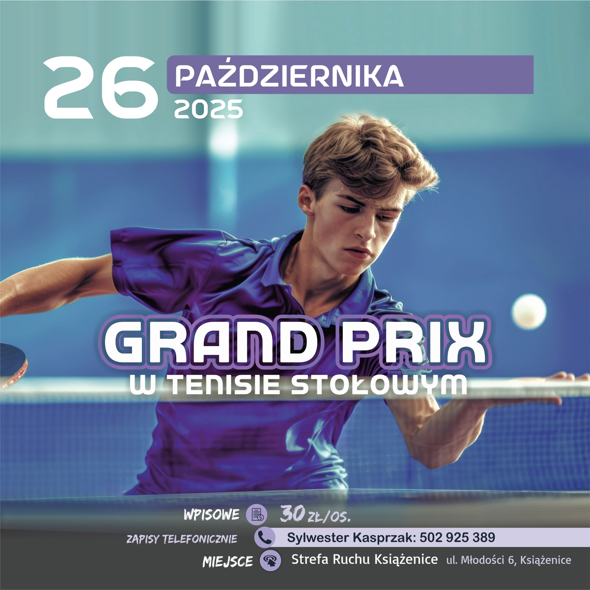Plakat turnieju GRAND PRIX w tenisie stołowym (26 października 2025)