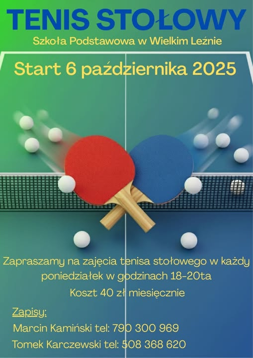 Plakat turnieju TENIS STOLOWY Szkoła Podstawowa W Wielkim Leznie (6 października 2025)