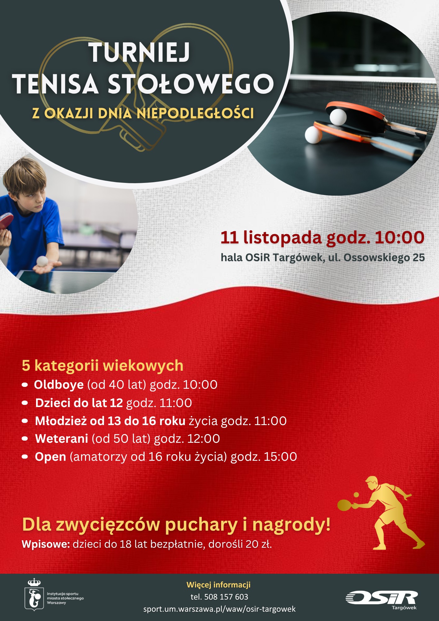 Plakat turnieju Turniej Tenisa Stołowego z okazji Dnia Niepodległości 11 listopada 2025