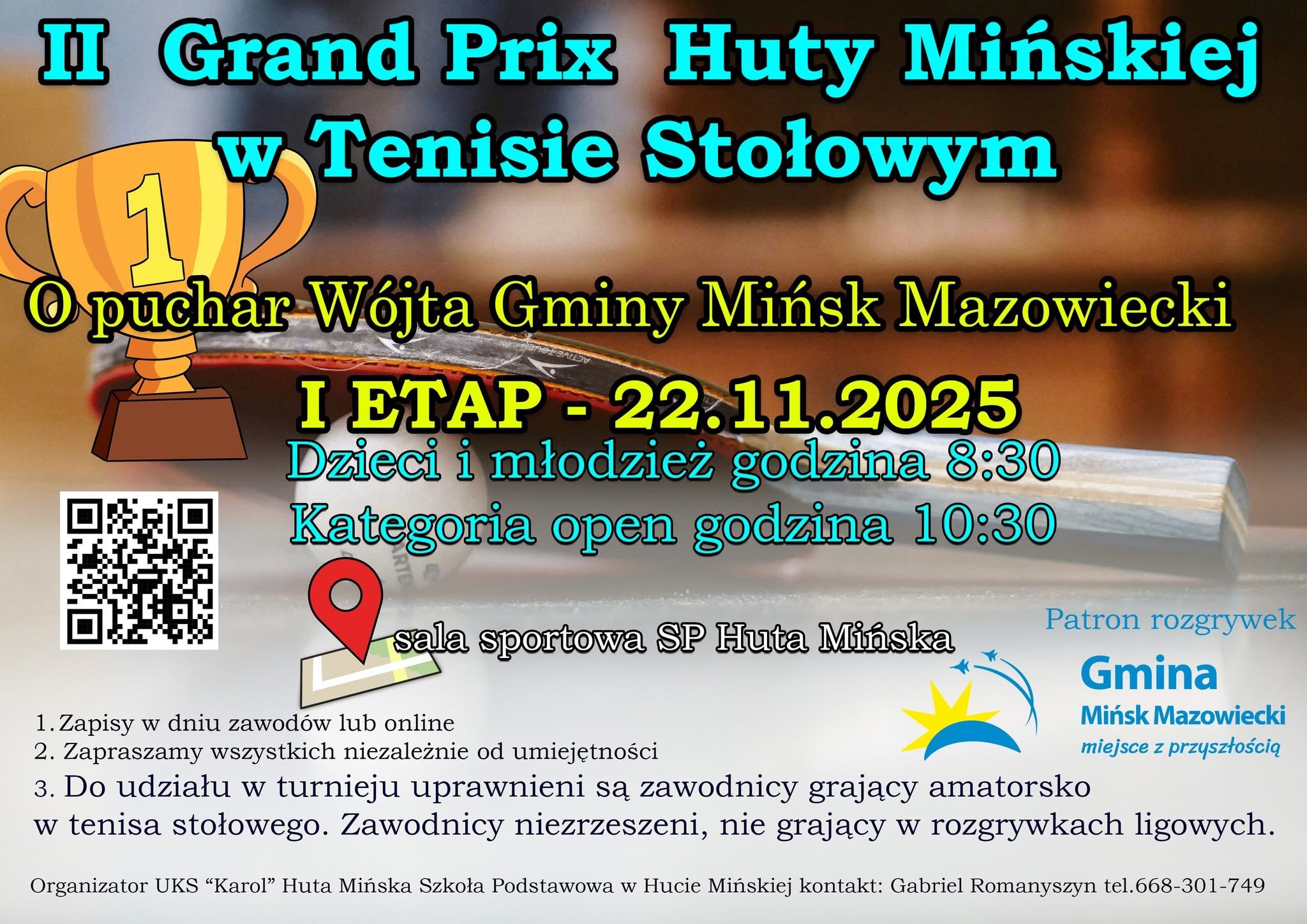 Plakat turnieju Grand Prix Huty Mińskiej w tenisie stołowym