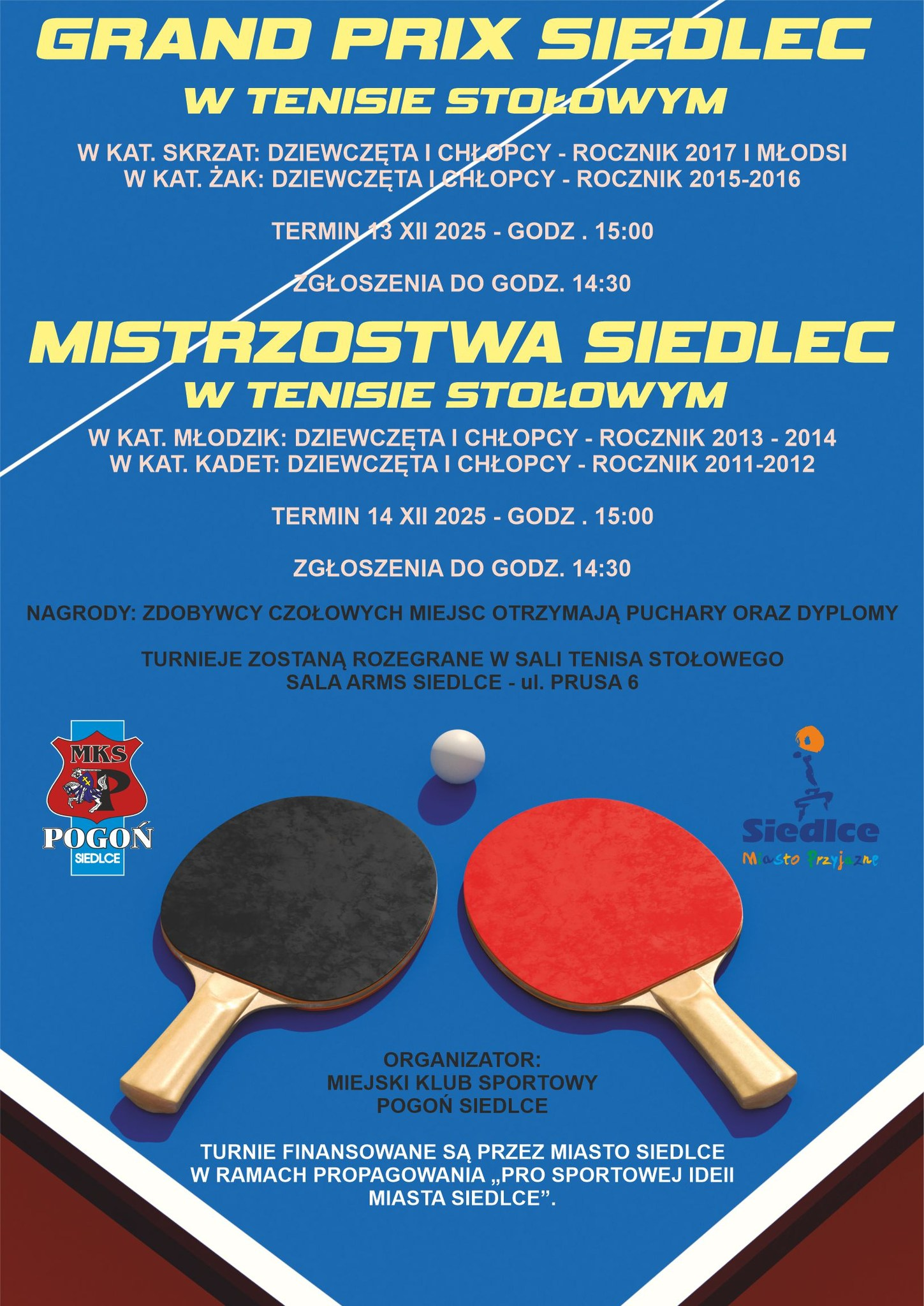 Plakat turnieju GRAND PRIX SIEDLEC W TENISIE STOLOWYM (13 grudnia 2025)