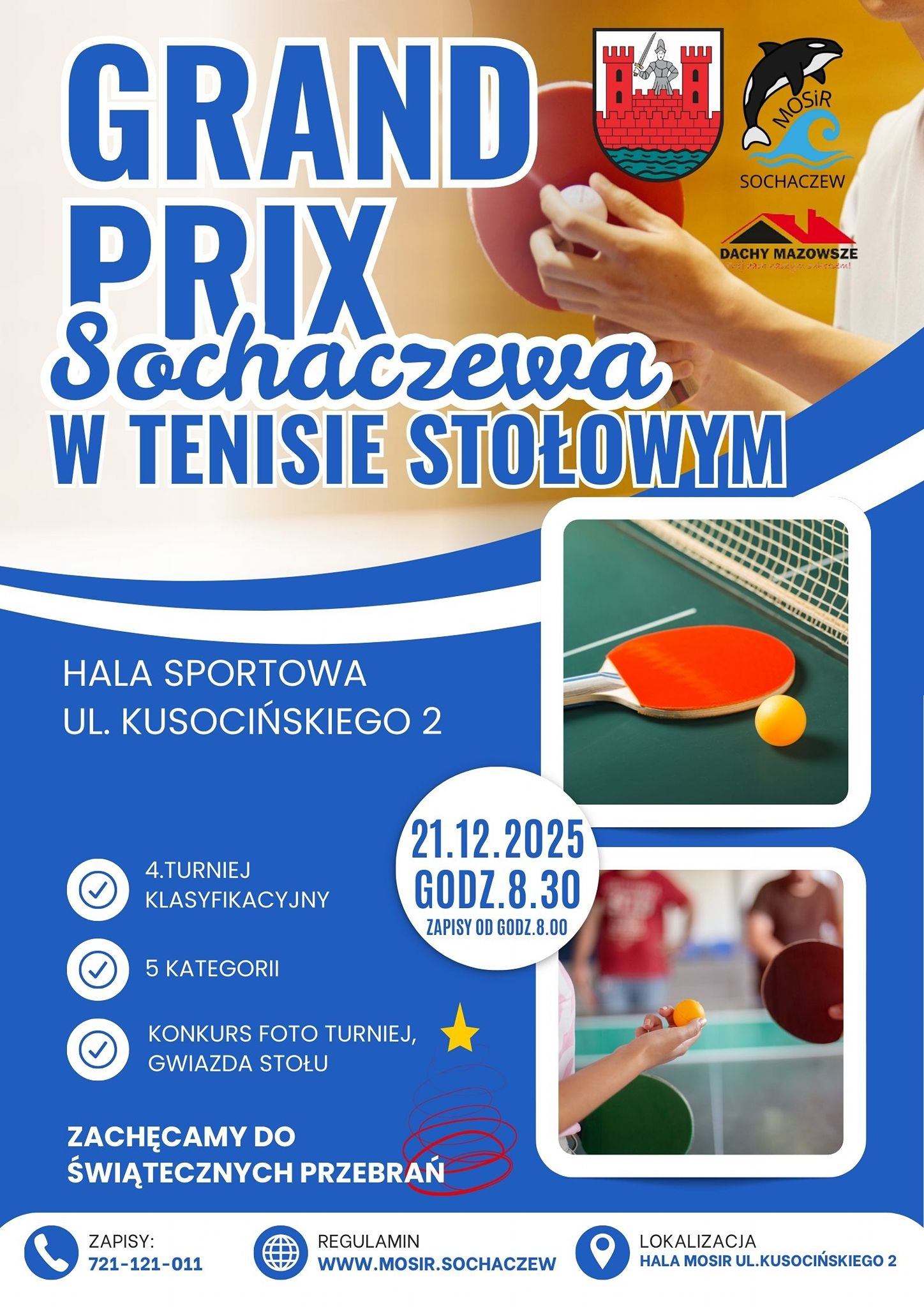 Plakat turnieju Grand Prix Sochaczewa w Tenisie Stołowym (21 grudnia 2025)