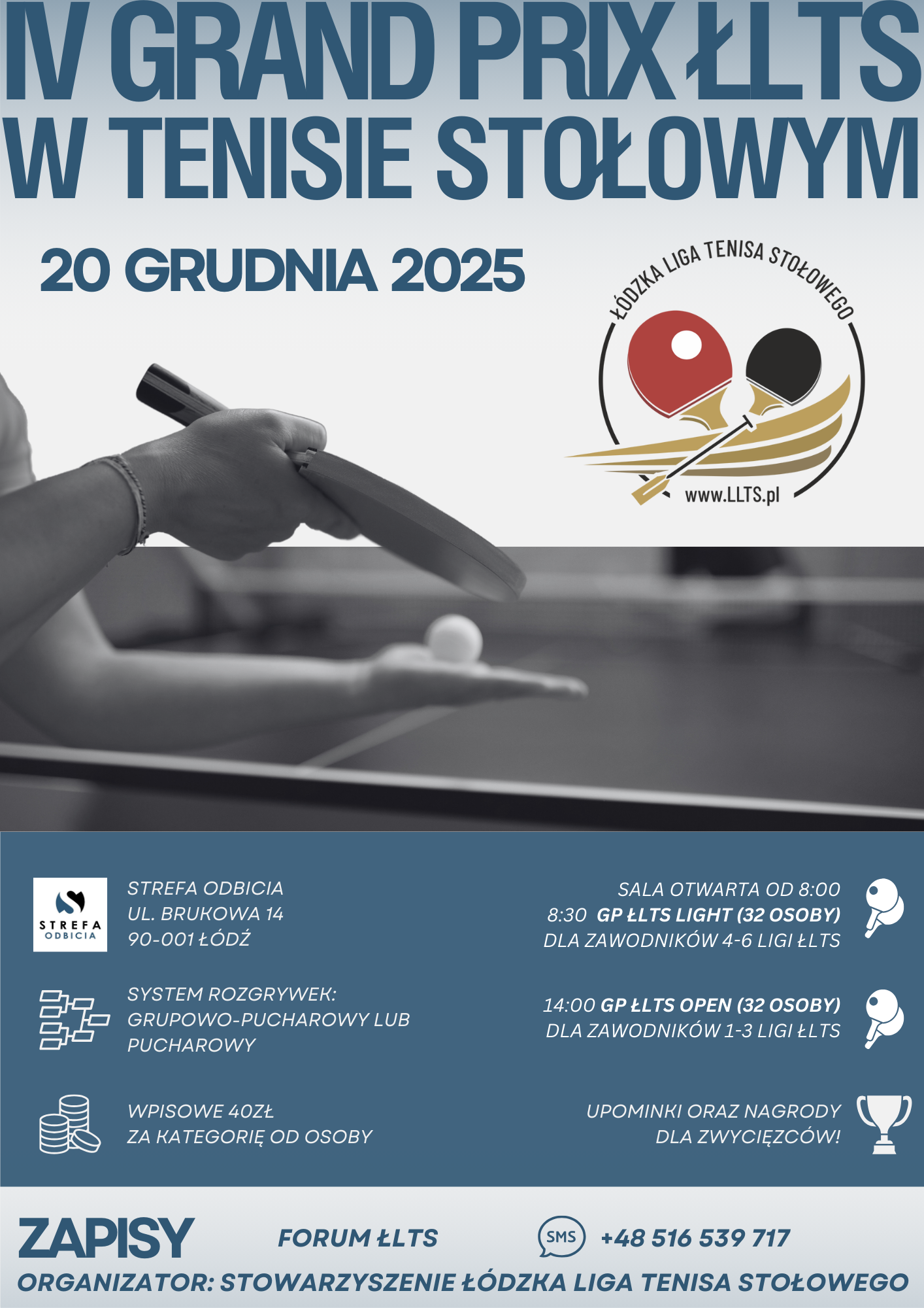 Plakat turnieju 4 Turniej GP ŁTTS Łódzkiej Ligi Tenisa Stołowego